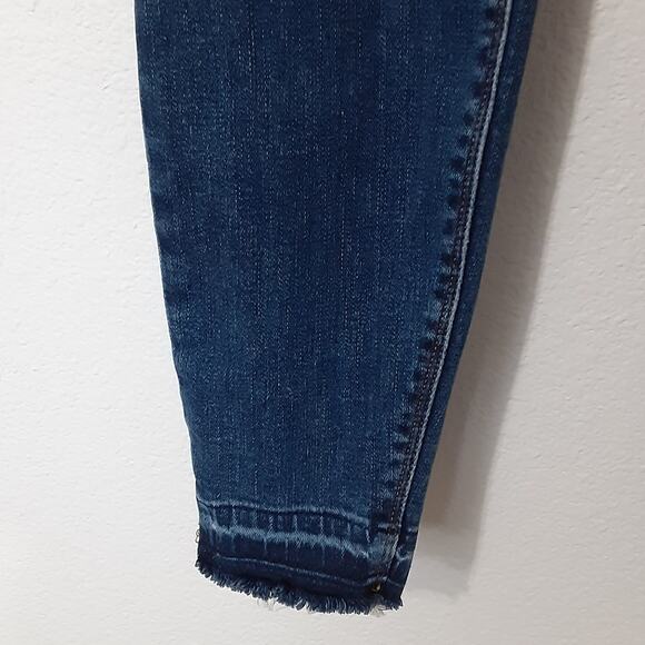 Spanx Distressed Skinny Jeans Raw Hem Pull On Pant Dark Wash Denim Womens M - Picture 4 of 11